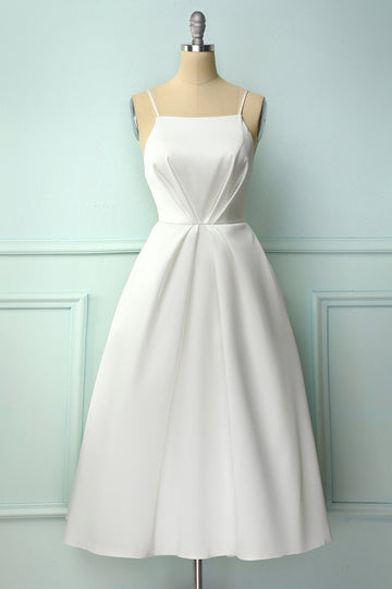 Hvid spaghetti-stropper Midi Kjole